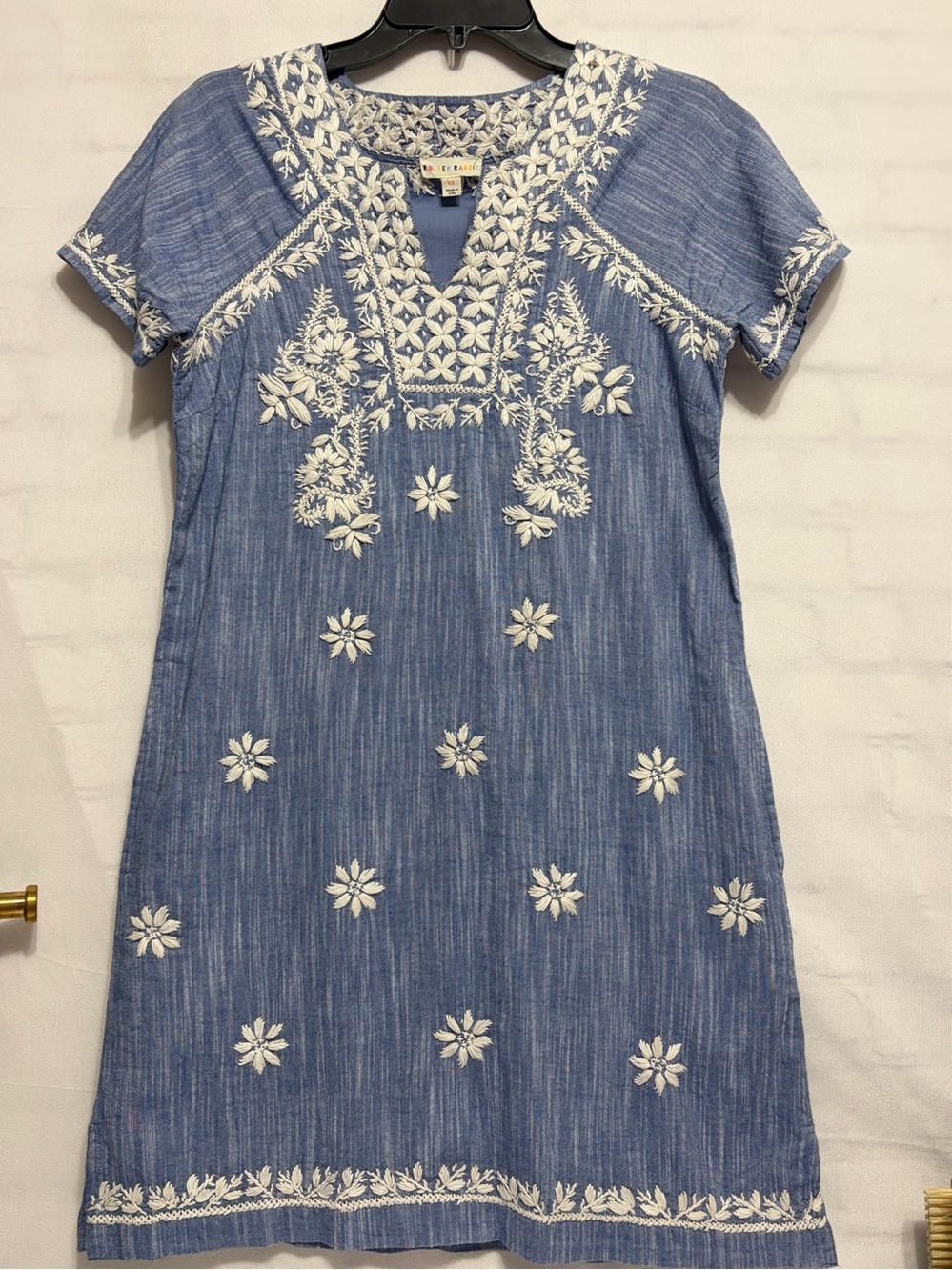 Roller Rabbit Blue Midi Dress with White Embroidered Floral Details